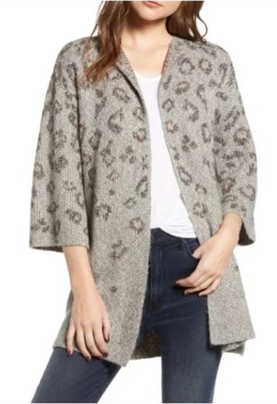 Cupcakes & Cashmere Leopard Print Open Cardigan Sweater